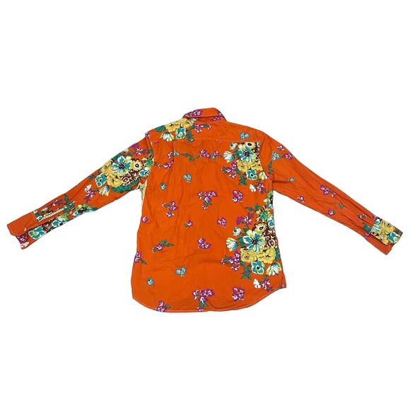 Seaplane Long Sleeve Button Up Shirt Orange Floral Print Extinct USA Size Small - Picture 6 of 7
